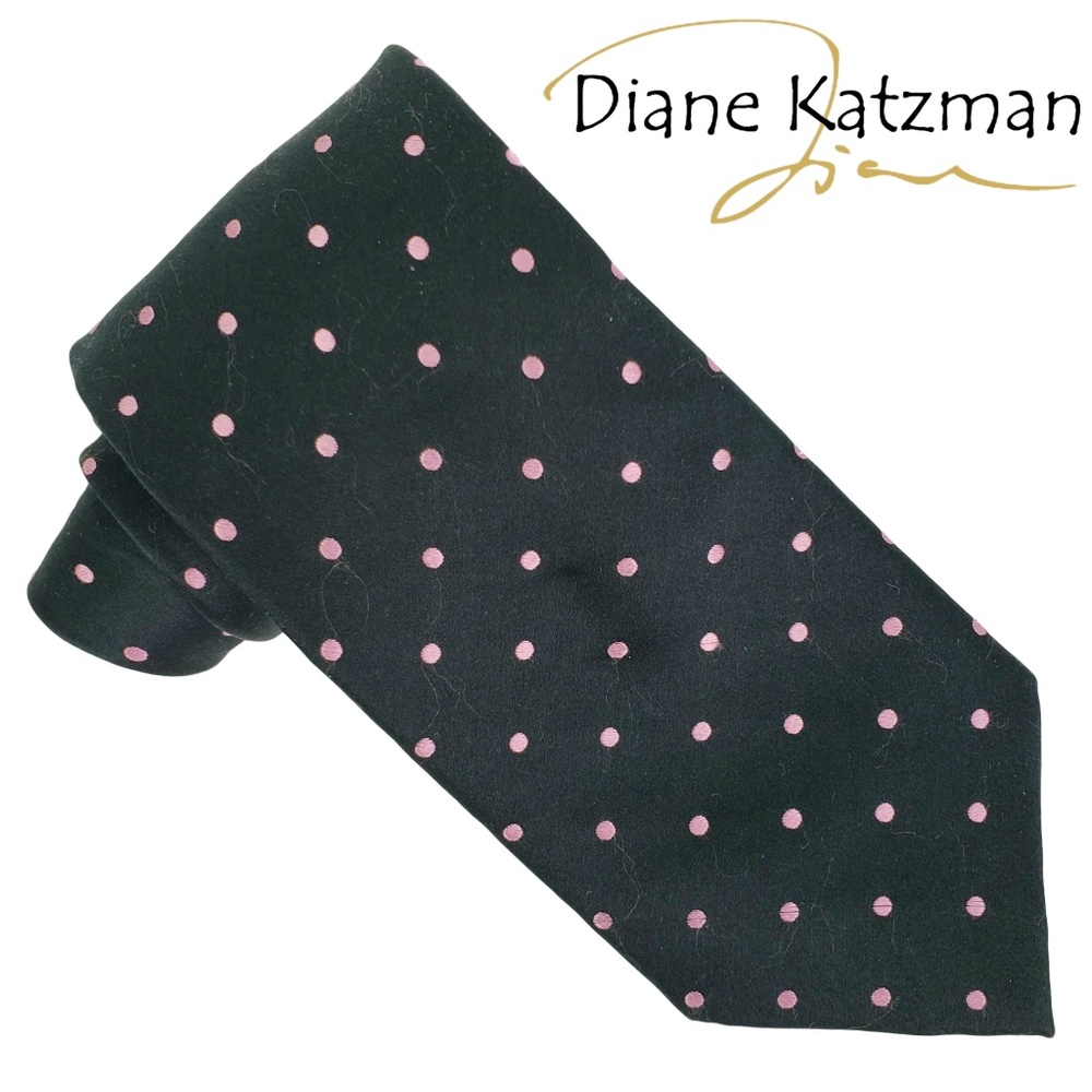 Diane Katzman Tie Black w/ Pink Polka Dots Breast‎ Cancer Awareness Silk Necktie